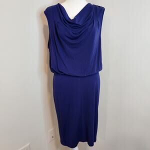 Carmen Marc Valvo Royal Blue Dropped Waist Sheath Dress Womens Medium Sleeveless
